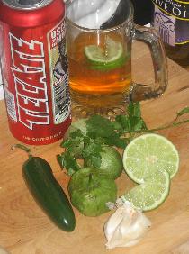 Some of the raw ingredients.  The Tecate is to maintain sanity during the process.
