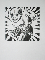 Static on the Brain skater woodblock print