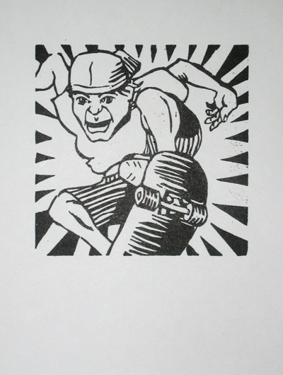 SkaterSeries1-400 Static on the Brain Skater Series Woodblock Print